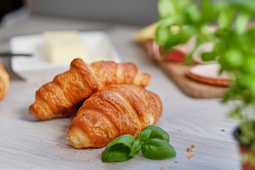 Close up croissant snacks on a table.