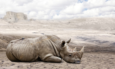 rhinocéros dans le désert