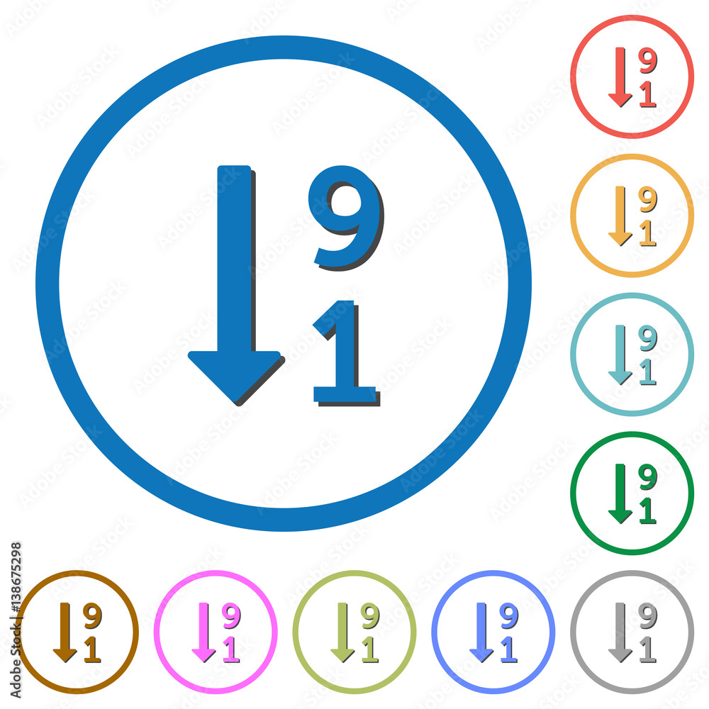 Poster descending numbered list icons with shadows and outlines