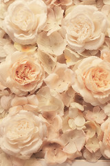 flowers made of fabric attached to the canvas delicate pastel shades
