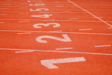 Red plastic track and field track