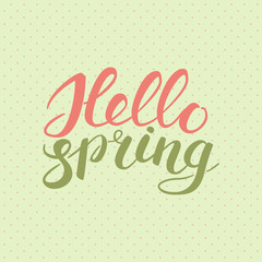 Phrase Hello spring Brush Pen color lettering isolated on background. Handwritten vector Illustration.