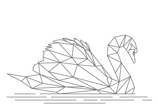 Cigno astratto, illustrazione di uccello con linee geometriche triangoli e polygoni, file vettoriale isolato sullo sfondo bianco