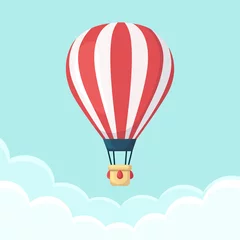 Fotobehang Hot air balloon in the sky with clouds. Flat cartoon design. Vector illustration © buravleva_stock
