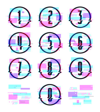 Decorative numbers with glitch distortion effect