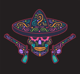 Skull vector with sombrero and pistols 