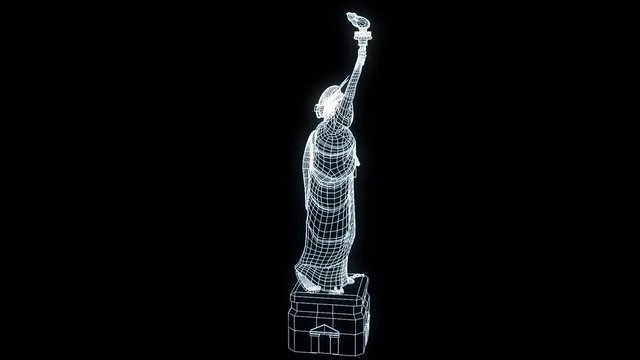 Liberty Statue in Wireframe Hologram Style. Nice 3D Rendering
