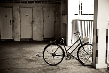 Fototapeta na wymiar black old bicycle .