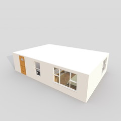 3d exterior rendering of white cube house