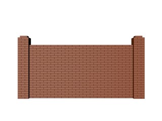Brick fence. Isolated on white background. 3D rendering illustration.