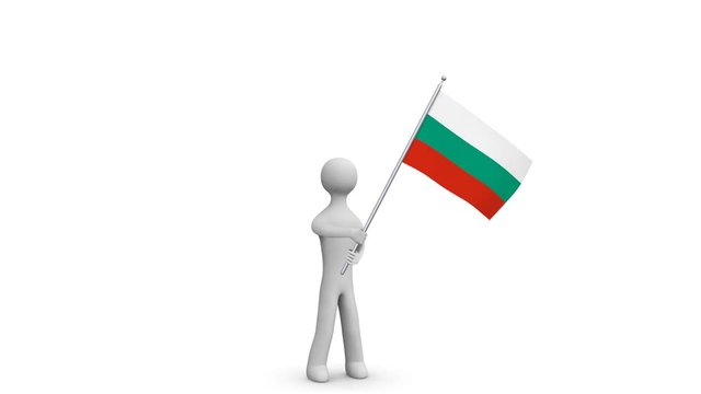 Bulgaria waving flag. 3d Man holding and waving Bulgarian flag on transparent background. Loop. Alpha channel. 4K.