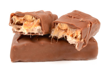 Chocolate with caramel on a white background