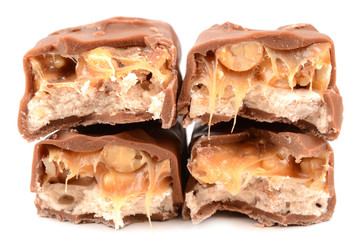 Chocolate with caramel on a white background