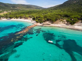 Photo sur Plexiglas Plage de Palombaggia, Corse Aerial view of Palombaggia beach in Corsica Island in France