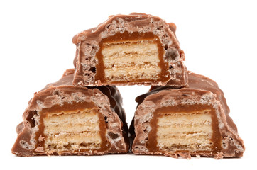 Chocolate with caramel on a white background