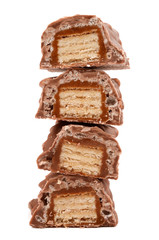 Chocolate with caramel on a white background