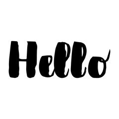 Hello - lettering for greeting card. Vector illustration isolated on white. Hand written text for web, announcment, post card, other graphic design