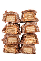 Chocolate with caramel on a white background