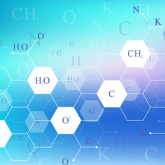 Fototapeta premium Scientific hexagonal chemistry pattern. Structure molecule DNA research as concept. Science and technology background communication. Medical scientific backdrop for your design. Vector Illustration.