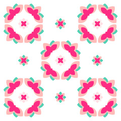 FLORA PATTERN
pink flora petal with green leaves are repeatedly set as pattern on the white background.