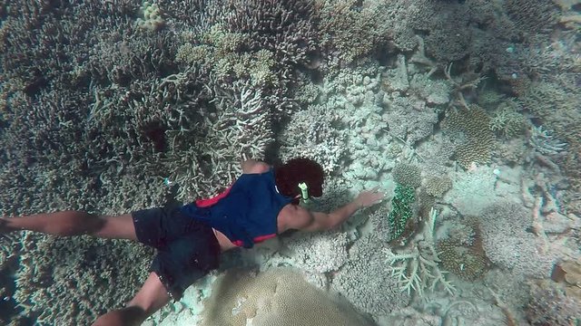 FJ 142 Indigenous Fijian man during a dive trip to a Giant clams