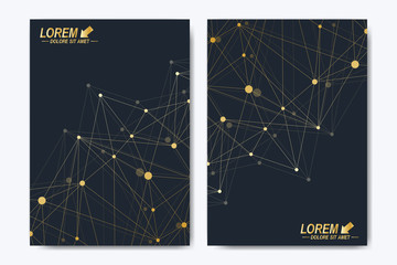 Modern vector template for brochure, Leaflet, flyer, advert, cover, catalog, magazine or annual report. Business, science, medical design. Scientific cybernetic dots. Lines plexus. Card surface
