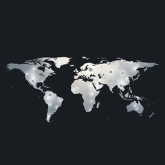 Fototapeta na wymiar Political World Map with global technology networking concept. Digital data visualization. Lines plexus. Big Data background communication. Scientific vector illustration.