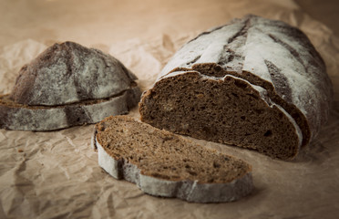 Black bread with walnuts and raisins