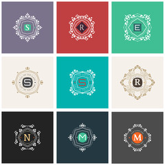 The letters S, R, E, N, M made in modern line style vector. Luxury elegant frame ornament and ethnic tribal elements. Example designs for Cafe, Hotel, Jewelry, Fashion, Restaurant