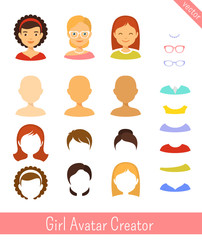 Girl avatar creator and female avatars set