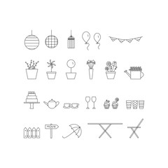 Garden party line icon set. Vector illustration. Birthday, tea party collection. 