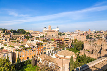 Obraz premium Rome, Italy. View to the Capitol Hill: San Teodoro Church (VI century), the ruins of the Roman Forum and the Palace of Caligula
