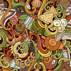 Obraz na płótnie Canvas Cartoon doodles Russian food seamless pattern