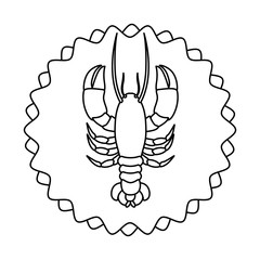 monochrome contour with circular frame with lobster vector illustration