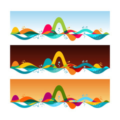 Tropical horizons - set of horizontal banners. Vector Template illustration.