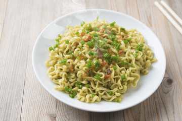 Dried noodles on plate