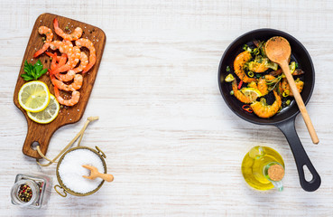 Copy Space of Shrimps Cooking Pan