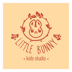 Kids club logo with bunny. Cute kindergarten sign.