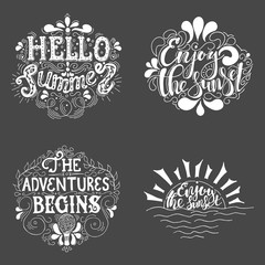 Summer Hand drawn lettering, typography inscription Adventures begins