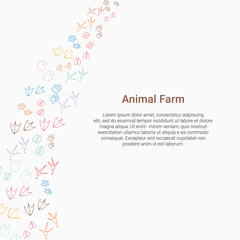 Obraz premium Animal Farm concept. Poultry, pet steps background with text. Vector business template..