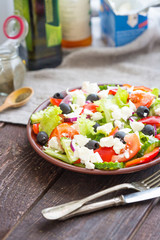 Tasty Greek Salad with Fresh Vegetables, Feta Cheese and Black Olives