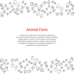 Obraz premium Animal Farm concept. Poultry, pet steps background with text. Vector business template..