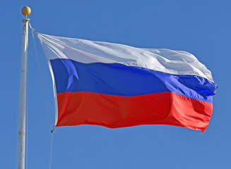 Russian Flag flying in a brisk breeze.