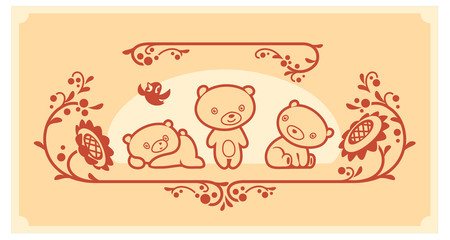 Woodland animals set. Three teddy bears vector characters.