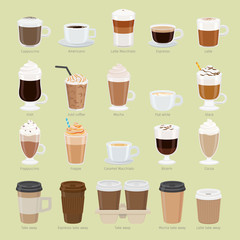 Fototapeta premium Set of Coffee Types and Packages. Coffee Menu