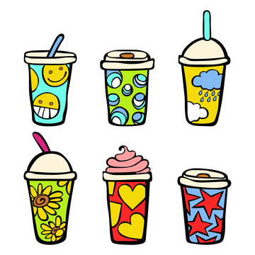 Coffee. Paper cups. Isolated vector objects on white background.