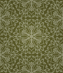 Seamless green abstract pattern with flowers. Vector illustration