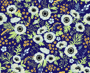 White Anemones. Floral pattern.