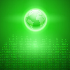 Stream of binary code with the globe