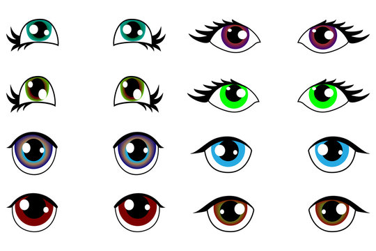 anime kawaii set of eyes with different emotions